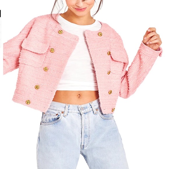 LoveShackFancy Keiran Cropped tweed Jacket in Pastel Peony - Picture 3 of 12